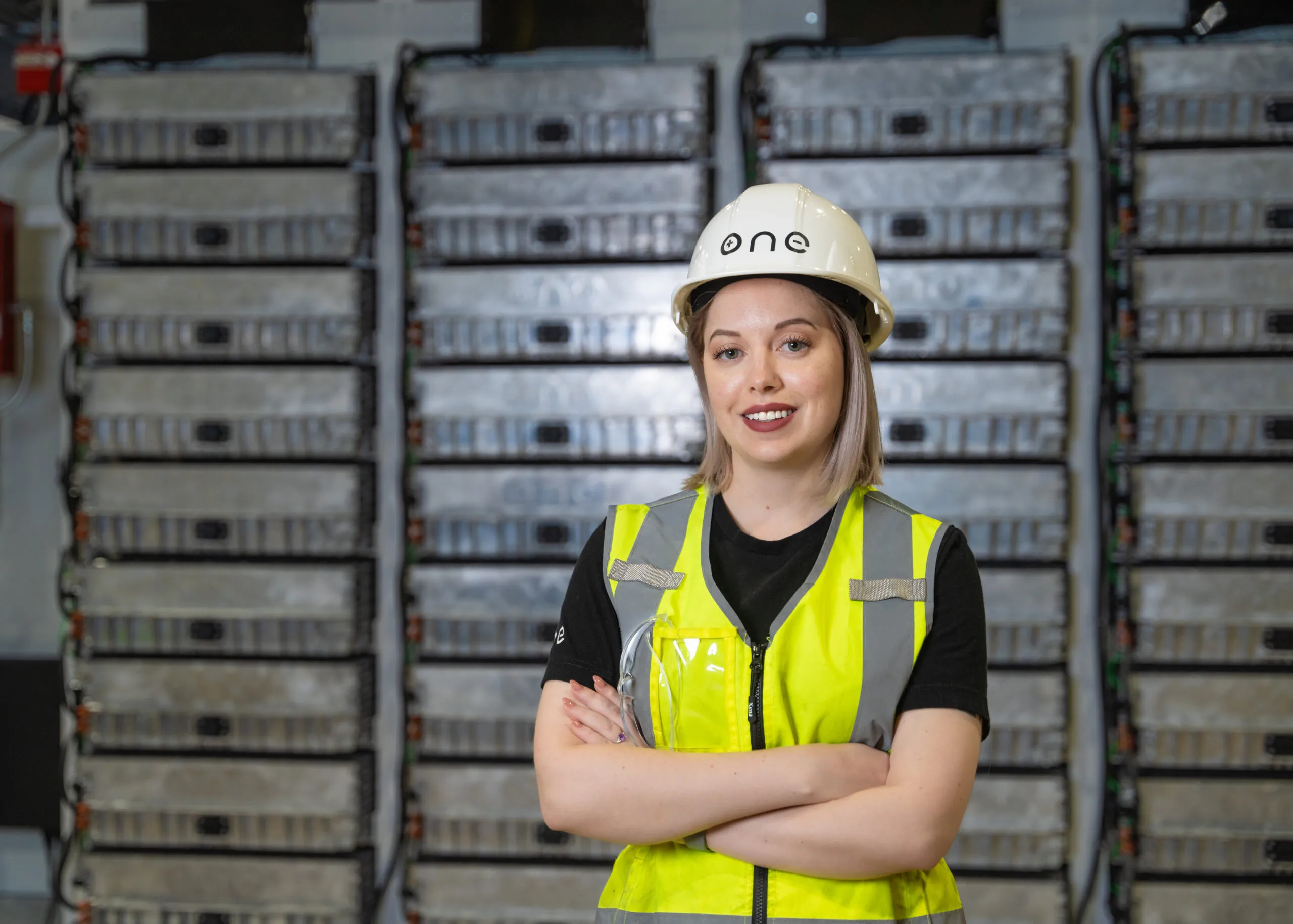 Female employee at Our Next Energy (ONE) headquarters in Novi, MI