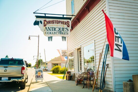 Antique storefront on quaint main street.
