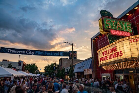 Traverse City film festival at night