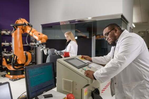 Engineer works at lab dashboard.