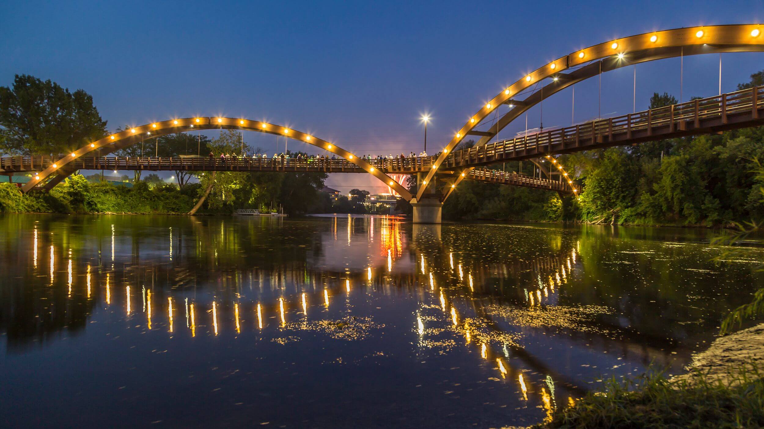 The Tridge -- a three-way footbridge -- in Midland, Michigan.